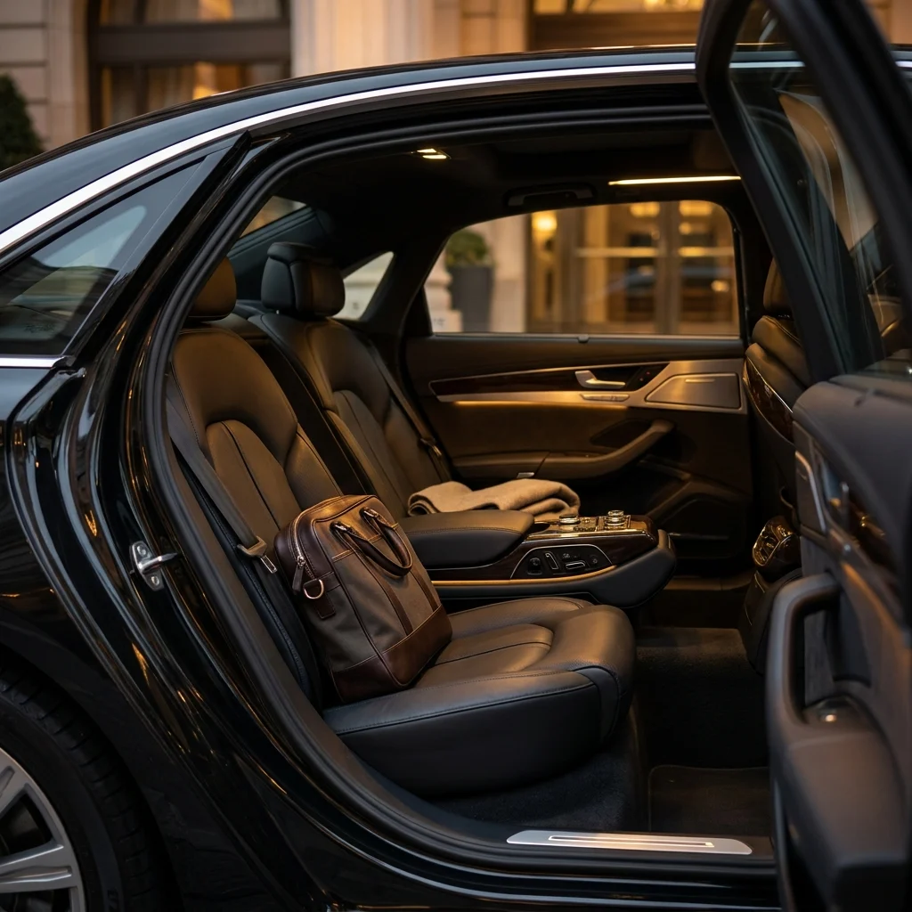 Rear cabin interior of a chauffeured luxury sedan used for Redmond corporate travel